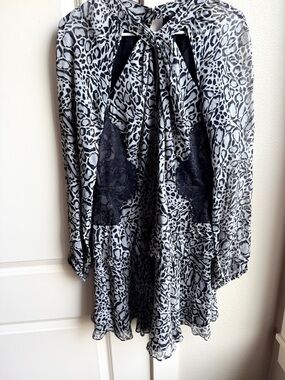 BCBGMaxAzria Black and Gray Animal Print Blouse